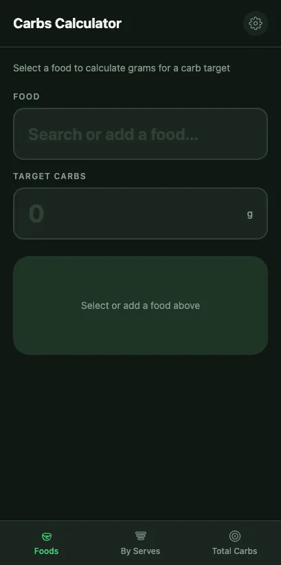 Screenshot of Carb Calculator